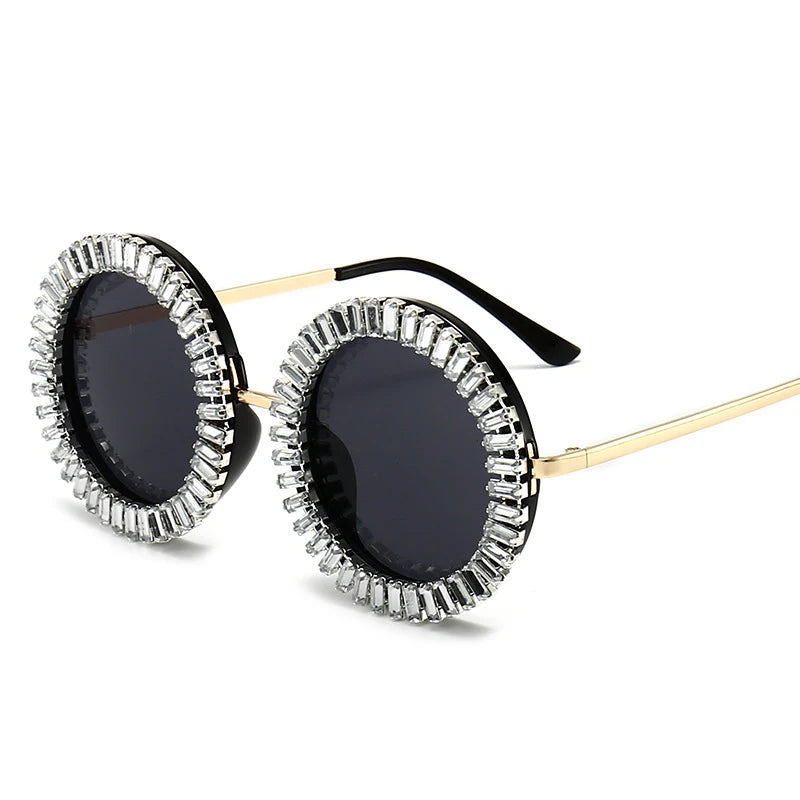 Luxury Brand Designer Round Diamond Sunglasses Women Fashion Vintage Party Travel Steampunk Sun Glasses Sexy Ladies Shades UV400