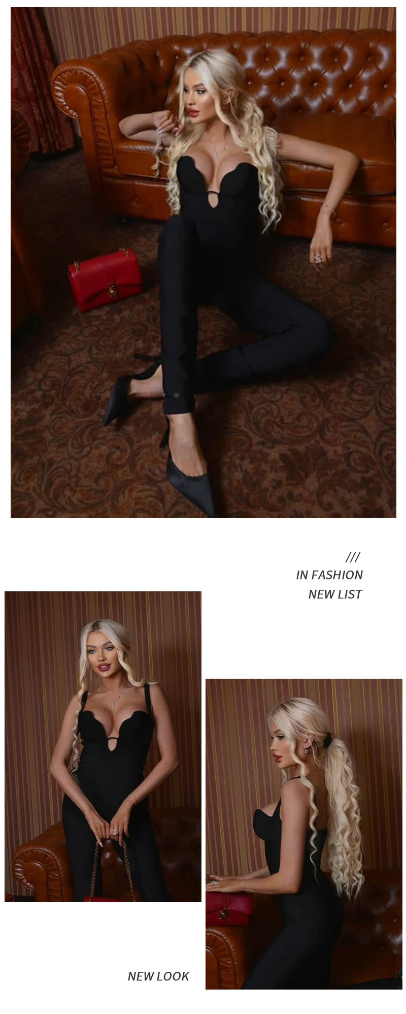 Schwarzer ärmelloser V-Ausschnitt-Jumpsuit mit Bandage-Oberteil und Cut-Out-Details – Abend- und Cocktailparty-Outfit