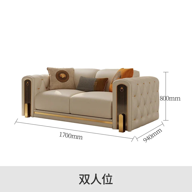 Elegante Luxus Moderne Sofadesigns Königliches Set Designer Ledersofa Lounge Loveseat Divano Soggiorno Wohnzimmermöbel