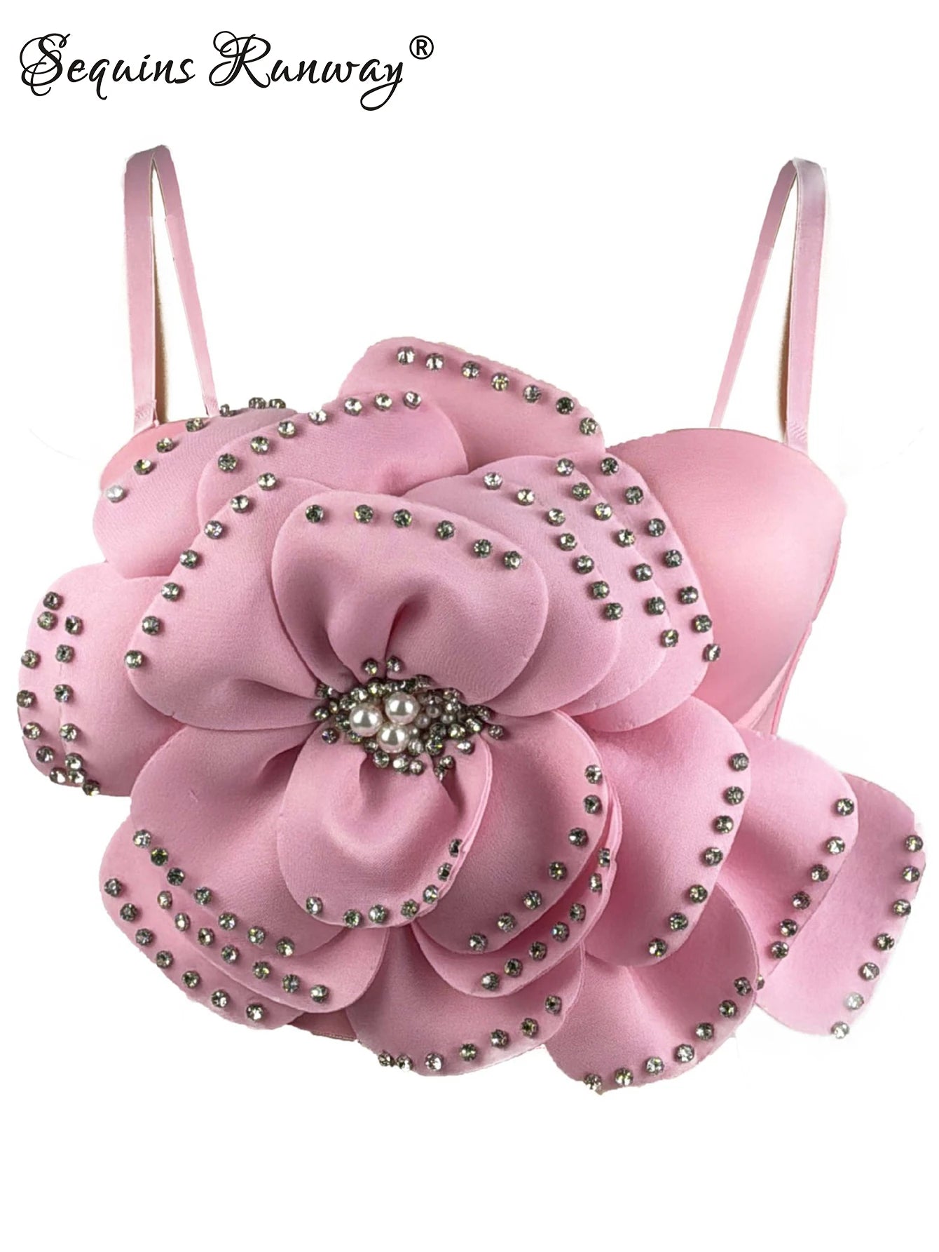 Sexy pink white flower corset crop top women clothing summer body cropped beading bra club party tops woman 2026 halter tank top