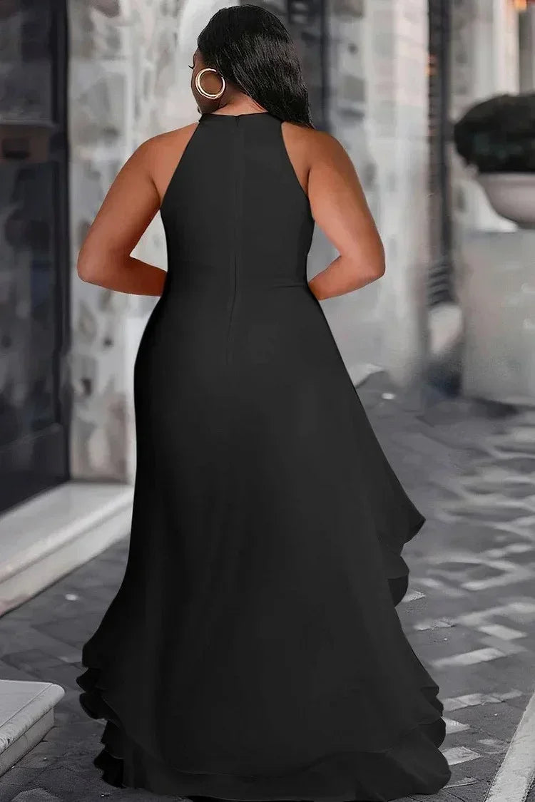 Lemongor Brautjungfernkleid Weiß 2025 Neu Ärmellos Mehrlagig Rüschen Unifarben Geschlitzt Elegant Party Abendkleid