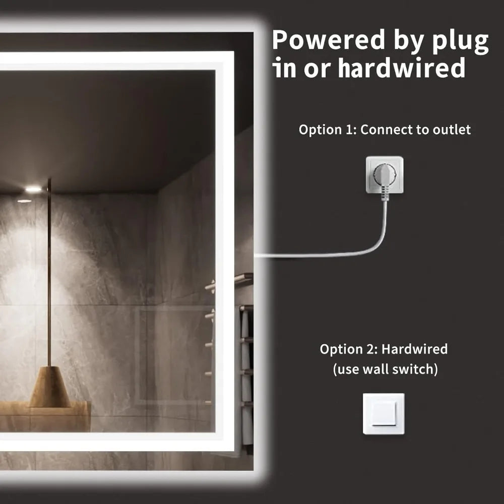 72x40 LED-Badezimmerspiegel mit Beleuchtung, Antibeschlag, Dimmbar, Hintergrundbeleuchtung + Vordergrundbeleuchtung, beleuchteter Badezimmer-Waschtischspiegel zur Wandmontage