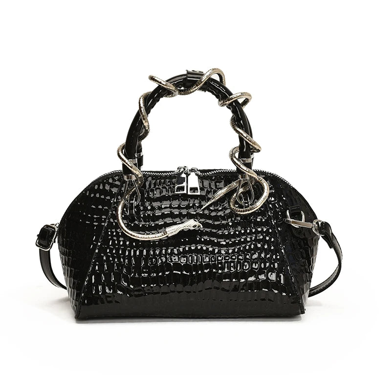 MOODS Designer-Luxushandtaschen für Damen Krokodilmuster Henkeltasche Muschelform mit Schlangenbeschlägen Wilde Schulter-Umhängetaschen