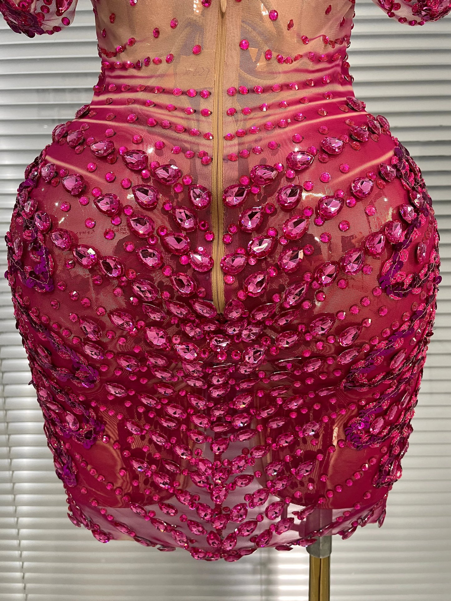 Show Dress Costumes Women Rose Sequins Rhinestones Breast Cups Mesh Bodycon Mini Evening Club Party Birthday Dress Shoot