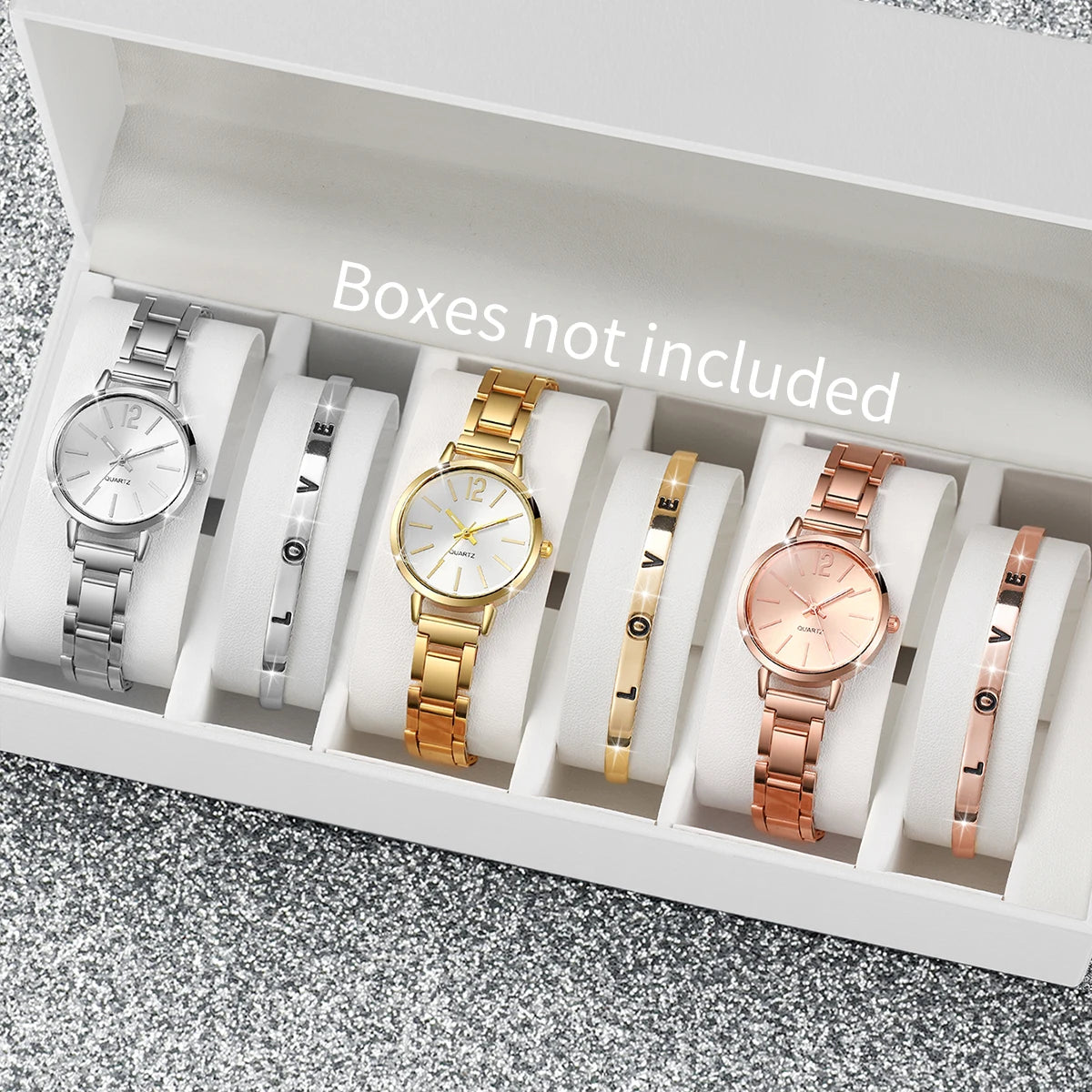 Mode Frauen Elegante Uhr Lässige Einfache Stahlarmband Quarzuhr Liebe Armband 2er Set Temperamentvoller Tragestil