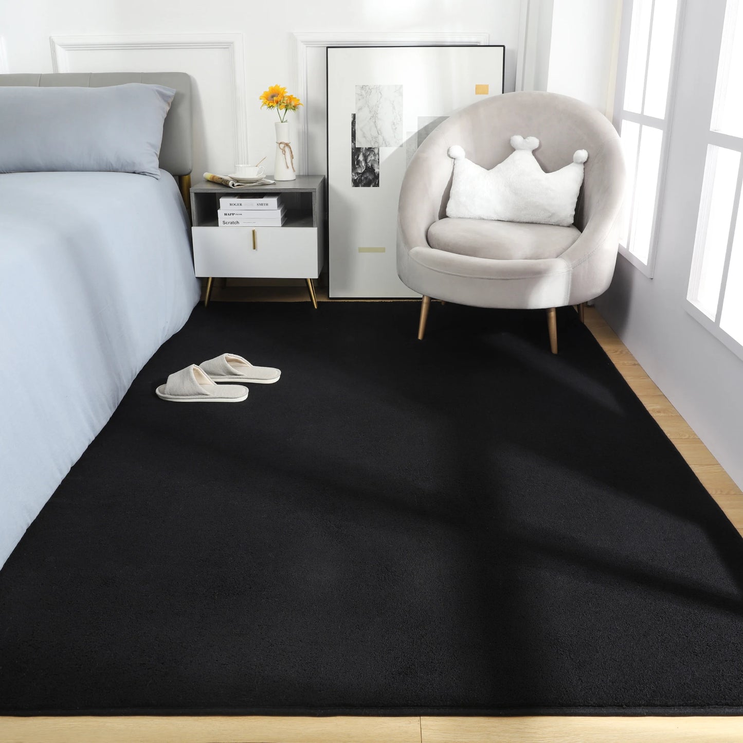 Schwarze Teppiche Wohnzimmer Teppich Rutschfester Nachttischteppich Großer Weicher Bodenteppich Kinderspielmatte Rechteckige Heimdekoration