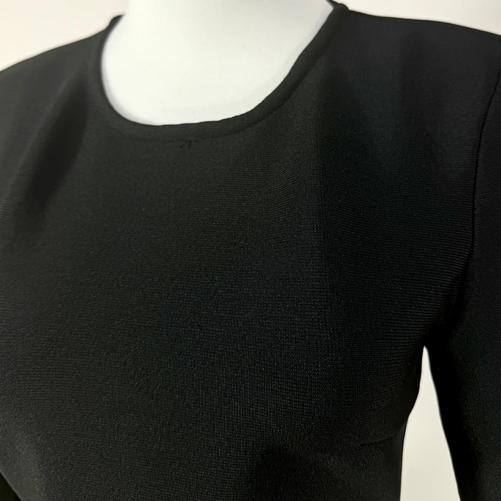 GPBD Sexy Perlenapplikationen Unregelmäßiges High-Low-Kleid Schwarz Langarm Rundhals Lange Kleider Herbstkleidung Damen 2024