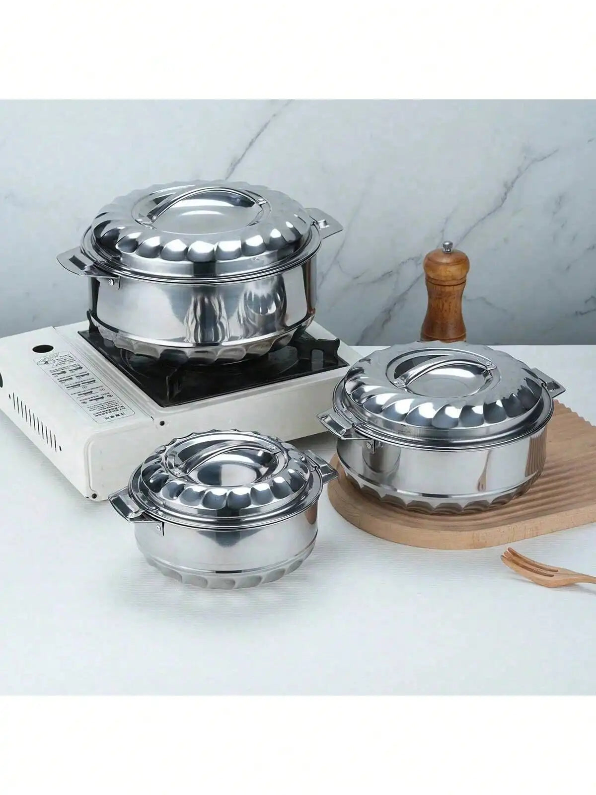 4-teiliges Orchideen-Frischhalteset aus Edelstahl – doppelwandig isolierte Töpfe, Rautendesign, großes Fassungsvermögen (1L, 2L, 3L, 5L)