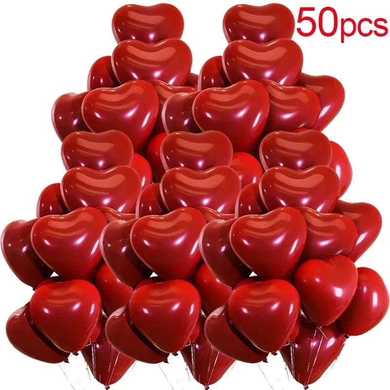 Valentinstag 50/10 Stück Rote Herzballons Aufblasbare Latexballons für Valentinstag Hochzeitsfeier Jubiläum Dekoration Zubehör