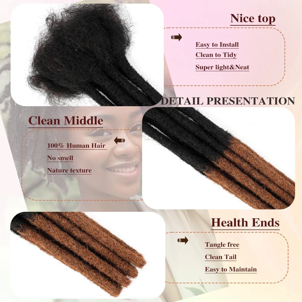 0.6cm Thickness 6-24 Inches 10 Stands Pacs Dreadlocks Human Hair Extensions for Women Ombre Brown Loc Extension can be Dyed - MAGUSTA BEAUTY