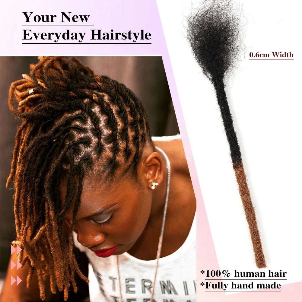 0.6cm Thickness 6-24 Inches 10 Stands Pacs Dreadlocks Human Hair Extensions for Women Ombre Brown Loc Extension can be Dyed - MAGUSTA BEAUTY