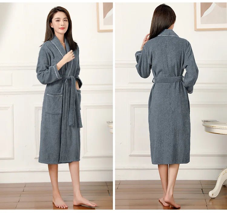 100% Cotton Couples Long Thick Absorbent Terry Bath Robe Kimono Men Light Weight Towel Bathrobe Sleepwear Women Hotel Gown Robes - MAGUSTA BEAUTY