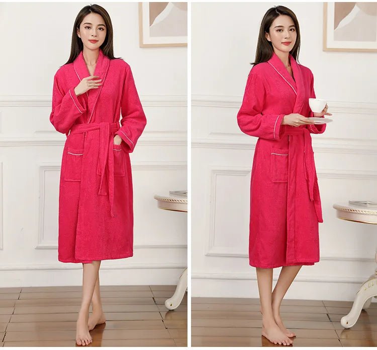 100% Cotton Couples Long Thick Absorbent Terry Bath Robe Kimono Men Light Weight Towel Bathrobe Sleepwear Women Hotel Gown Robes - MAGUSTA BEAUTY