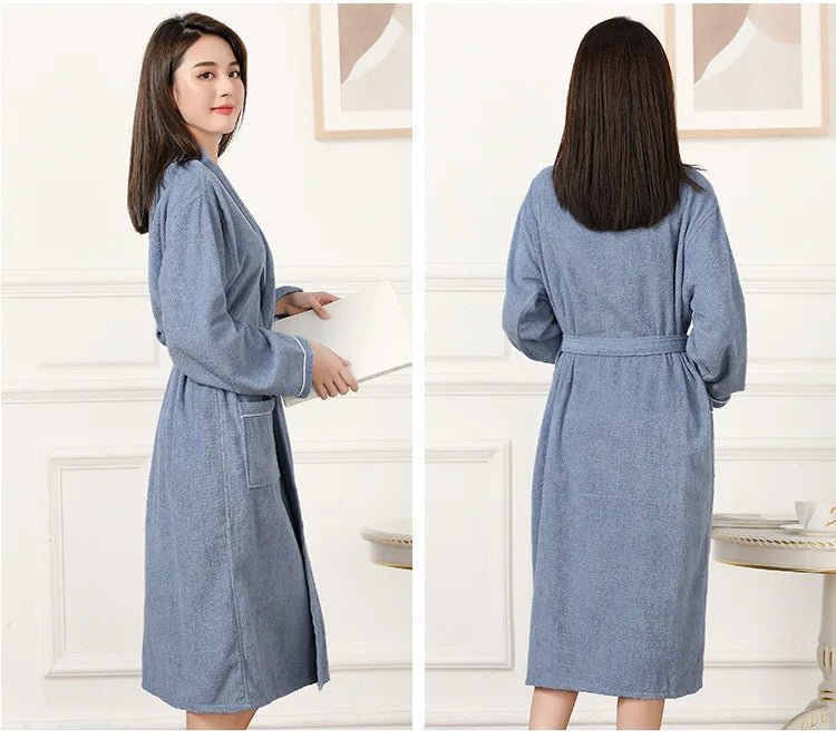 100% Cotton Couples Long Thick Absorbent Terry Bath Robe Kimono Men Light Weight Towel Bathrobe Sleepwear Women Hotel Gown Robes - MAGUSTA BEAUTY