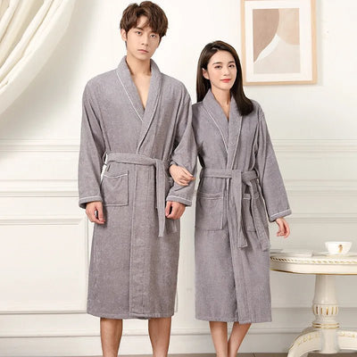 100% Cotton Couples Long Thick Absorbent Terry Bath Robe Kimono Men Light Weight Towel Bathrobe Sleepwear Women Hotel Gown Robes - MAGUSTA BEAUTY
