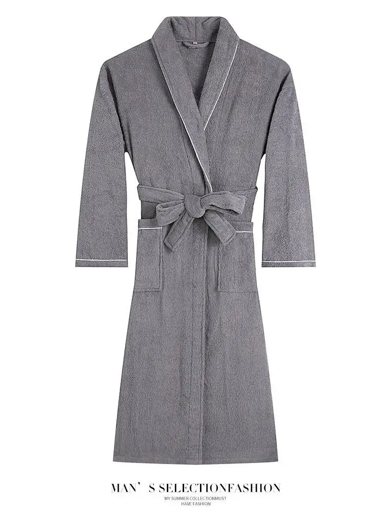 100% Cotton Couples Long Thick Absorbent Terry Bath Robe Kimono Men Light Weight Towel Bathrobe Sleepwear Women Hotel Gown Robes - MAGUSTA BEAUTY