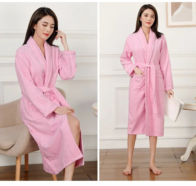 100% Cotton Couples Long Thick Absorbent Terry Bath Robe Kimono Men Light Weight Towel Bathrobe Sleepwear Women Hotel Gown Robes - MAGUSTA BEAUTY