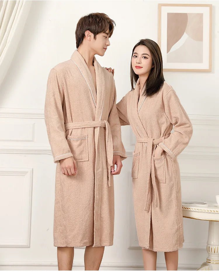 100% Cotton Couples Long Thick Absorbent Terry Bath Robe Kimono Men Light Weight Towel Bathrobe Sleepwear Women Hotel Gown Robes - MAGUSTA BEAUTY