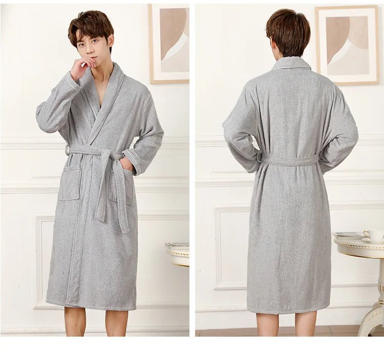 100% Cotton Couples Long Thick Absorbent Terry Bath Robe Kimono Men Light Weight Towel Bathrobe Sleepwear Women Hotel Gown Robes - MAGUSTA BEAUTY