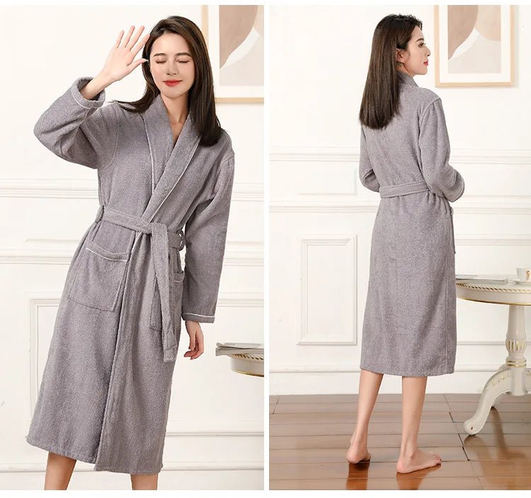 100% Cotton Couples Long Thick Absorbent Terry Bath Robe Kimono Men Light Weight Towel Bathrobe Sleepwear Women Hotel Gown Robes - MAGUSTA BEAUTY