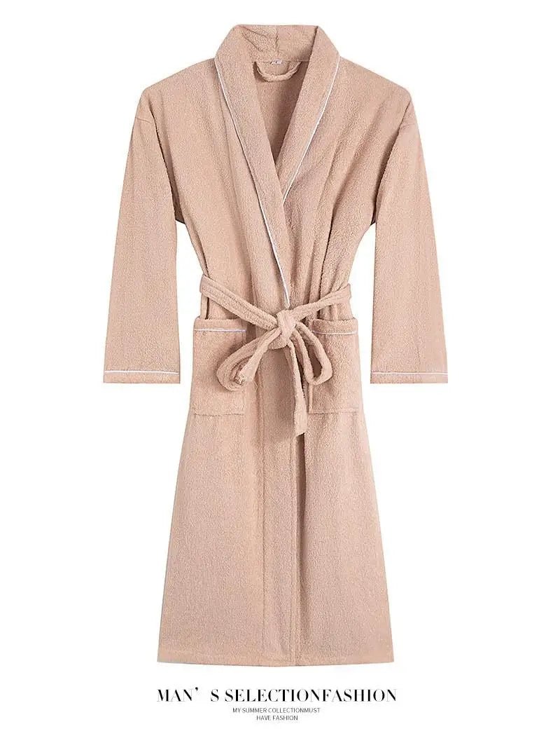 100% Cotton Couples Long Thick Absorbent Terry Bath Robe Kimono Men Light Weight Towel Bathrobe Sleepwear Women Hotel Gown Robes - MAGUSTA BEAUTY