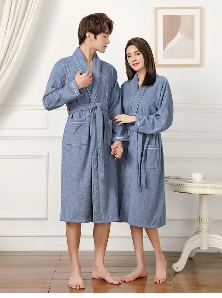 100% Cotton Couples Long Thick Absorbent Terry Bath Robe Kimono Men Light Weight Towel Bathrobe Sleepwear Women Hotel Gown Robes - MAGUSTA BEAUTY