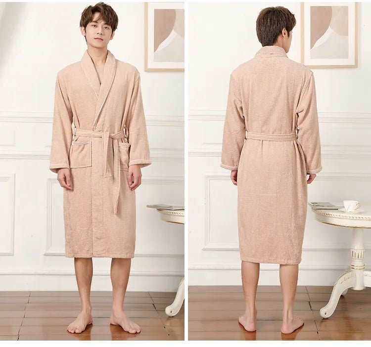 100% Cotton Couples Long Thick Absorbent Terry Bath Robe Kimono Men Light Weight Towel Bathrobe Sleepwear Women Hotel Gown Robes - MAGUSTA BEAUTY