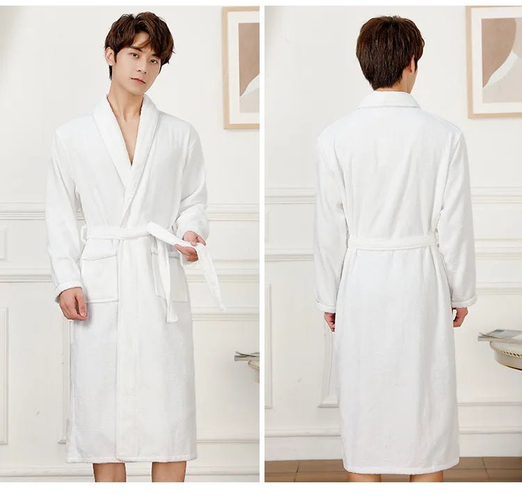 100% Cotton Couples Long Thick Absorbent Terry Bath Robe Kimono Men Light Weight Towel Bathrobe Sleepwear Women Hotel Gown Robes - MAGUSTA BEAUTY