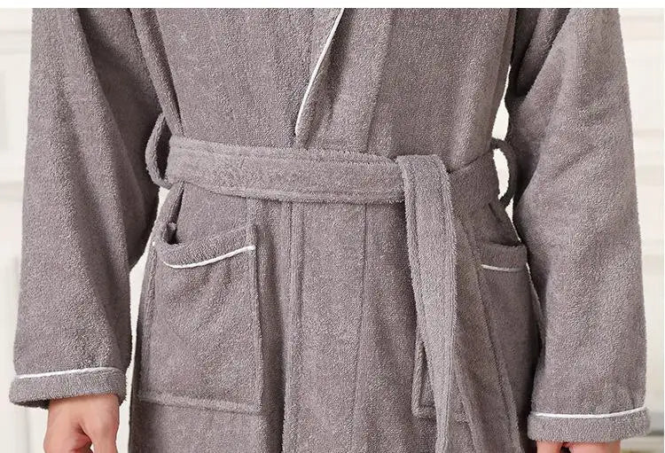 100% Cotton Couples Long Thick Absorbent Terry Bath Robe Kimono Men Light Weight Towel Bathrobe Sleepwear Women Hotel Gown Robes - MAGUSTA BEAUTY
