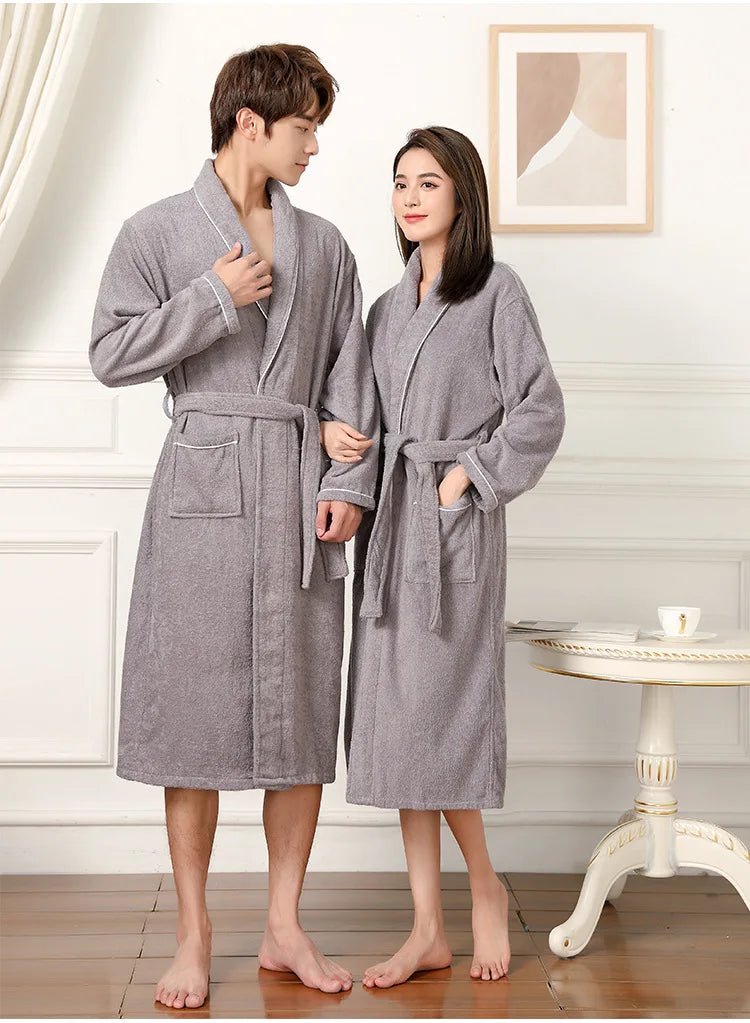 100% Cotton Couples Long Thick Absorbent Terry Bath Robe Kimono Men Light Weight Towel Bathrobe Sleepwear Women Hotel Gown Robes - MAGUSTA BEAUTY
