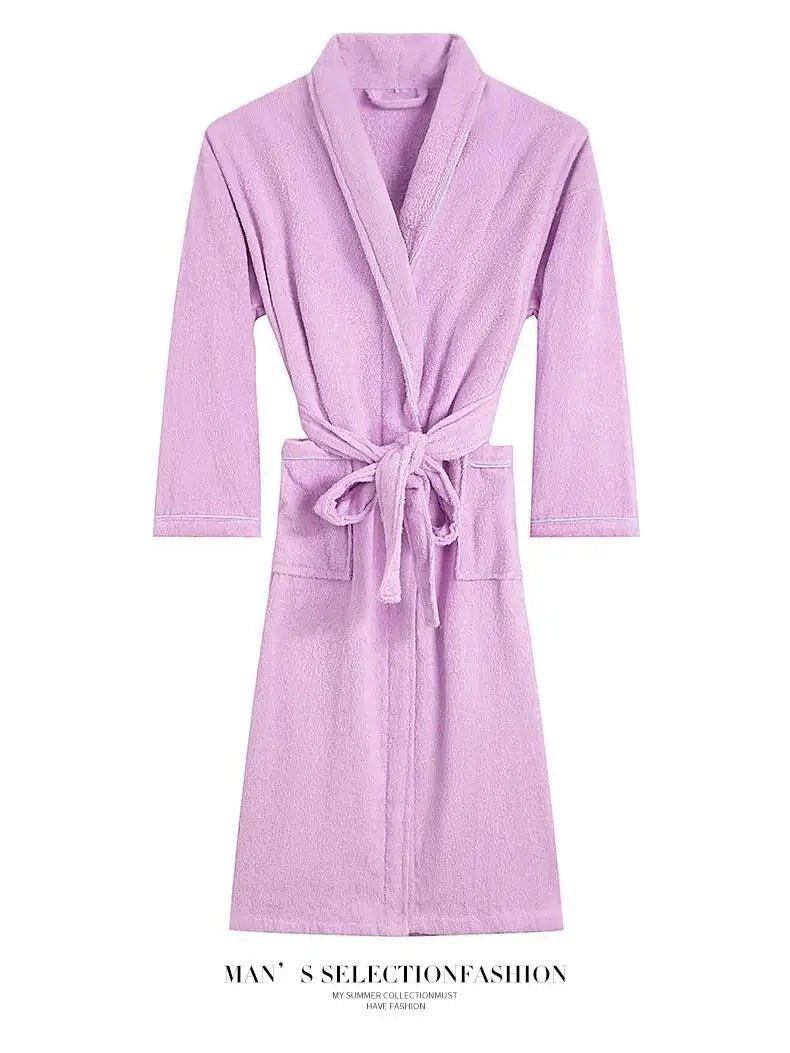 100% Cotton Couples Long Thick Absorbent Terry Bath Robe Kimono Men Light Weight Towel Bathrobe Sleepwear Women Hotel Gown Robes - MAGUSTA BEAUTY