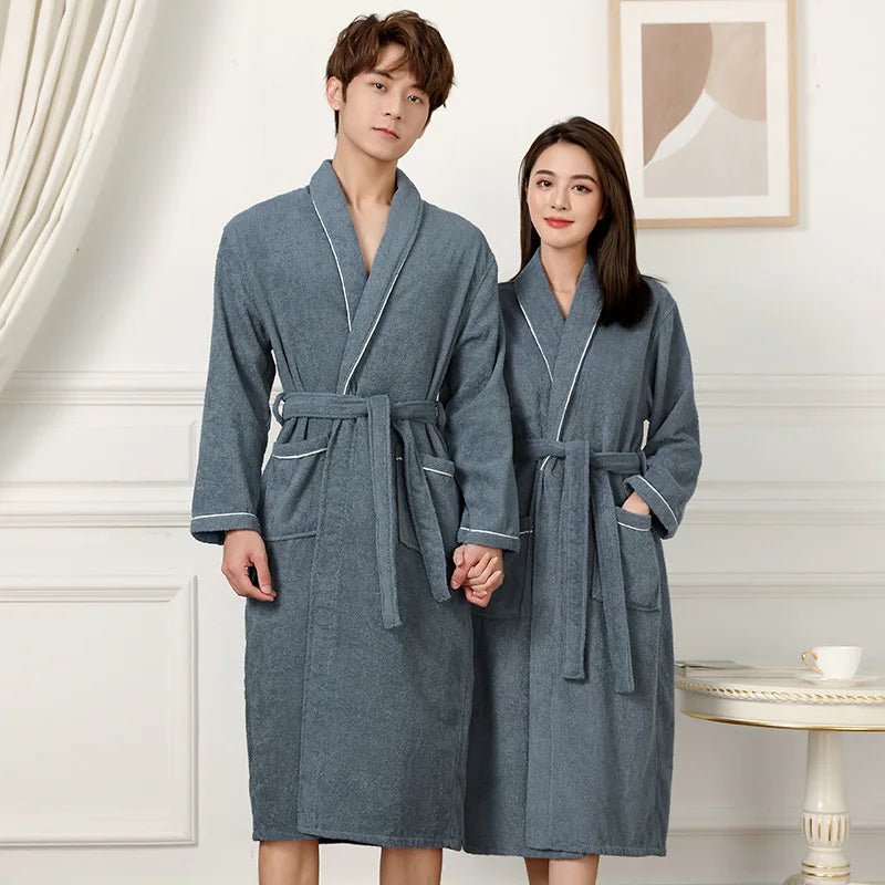 100% Cotton Couples Long Thick Absorbent Terry Bath Robe Kimono Men Light Weight Towel Bathrobe Sleepwear Women Hotel Gown Robes - MAGUSTA BEAUTY