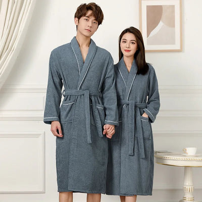100% Cotton Couples Long Thick Absorbent Terry Bath Robe Kimono Men Light Weight Towel Bathrobe Sleepwear Women Hotel Gown Robes - MAGUSTA BEAUTY