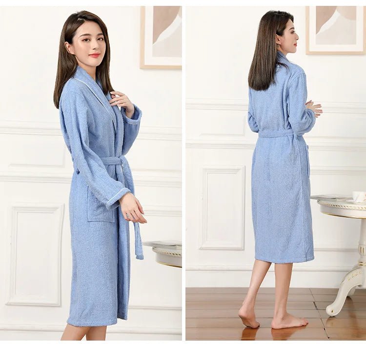 100% Cotton Couples Long Thick Absorbent Terry Bath Robe Kimono Men Light Weight Towel Bathrobe Sleepwear Women Hotel Gown Robes - MAGUSTA BEAUTY