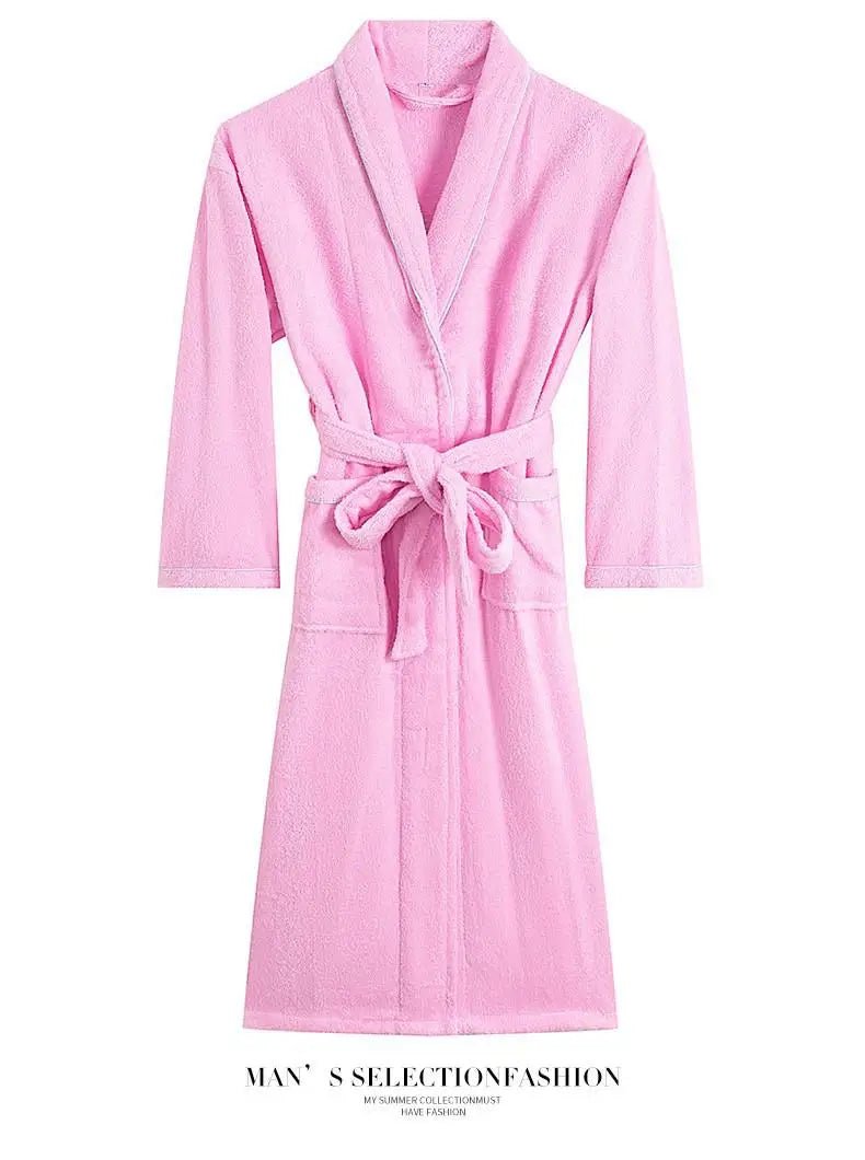 100% Cotton Couples Long Thick Absorbent Terry Bath Robe Kimono Men Light Weight Towel Bathrobe Sleepwear Women Hotel Gown Robes - MAGUSTA BEAUTY