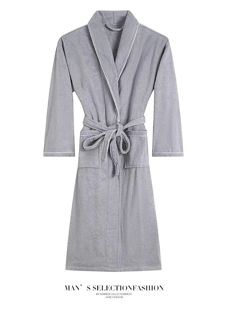 100% Cotton Couples Long Thick Absorbent Terry Bath Robe Kimono Men Light Weight Towel Bathrobe Sleepwear Women Hotel Gown Robes - MAGUSTA BEAUTY