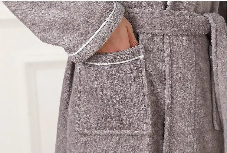 100% Cotton Couples Long Thick Absorbent Terry Bath Robe Kimono Men Light Weight Towel Bathrobe Sleepwear Women Hotel Gown Robes - MAGUSTA BEAUTY