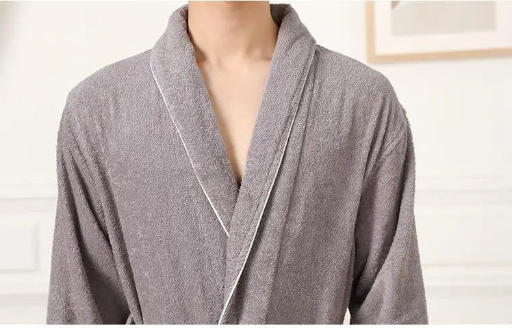 100% Cotton Couples Long Thick Absorbent Terry Bath Robe Kimono Men Light Weight Towel Bathrobe Sleepwear Women Hotel Gown Robes - MAGUSTA BEAUTY