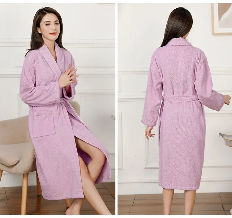 100% Cotton Couples Long Thick Absorbent Terry Bath Robe Kimono Men Light Weight Towel Bathrobe Sleepwear Women Hotel Gown Robes - MAGUSTA BEAUTY