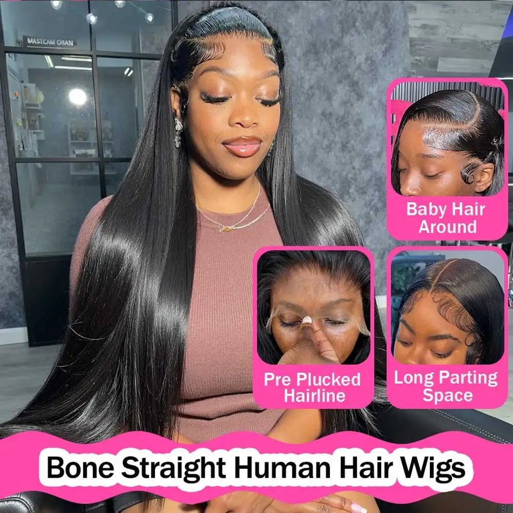 13x4 Bone Straight Human Hair Wigs 13x6 Hd Lace Frontal 42 Inch Straight Transparent Lace 250 Density Human Hair Wig For Women - MAGUSTA BEAUTY