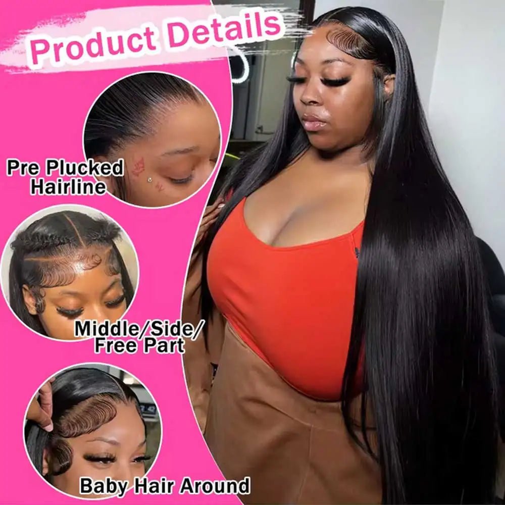 13x4 Bone Straight Human Hair Wigs 13x6 Hd Lace Frontal 42 Inch Straight Transparent Lace 250 Density Human Hair Wig For Women - MAGUSTA BEAUTY