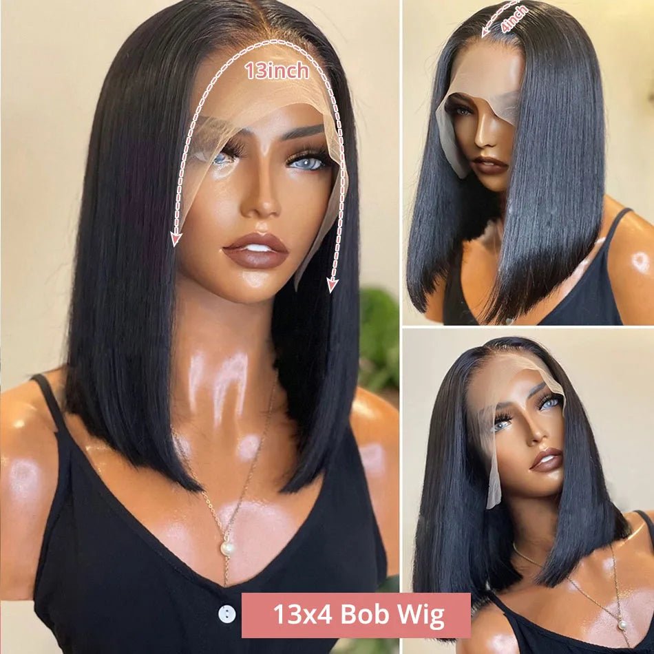13x4 Glueless Lace Front Wig Human Hair Straight 13x6 HD Transparent Lace Frontal Wigs Short Bob Wig For Women Remy 250% Density - MAGUSTA BEAUTY