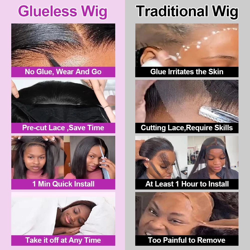 13x4 Glueless Lace Front Wig Human Hair Straight 13x6 HD Transparent Lace Frontal Wigs Short Bob Wig For Women Remy 250% Density - MAGUSTA BEAUTY