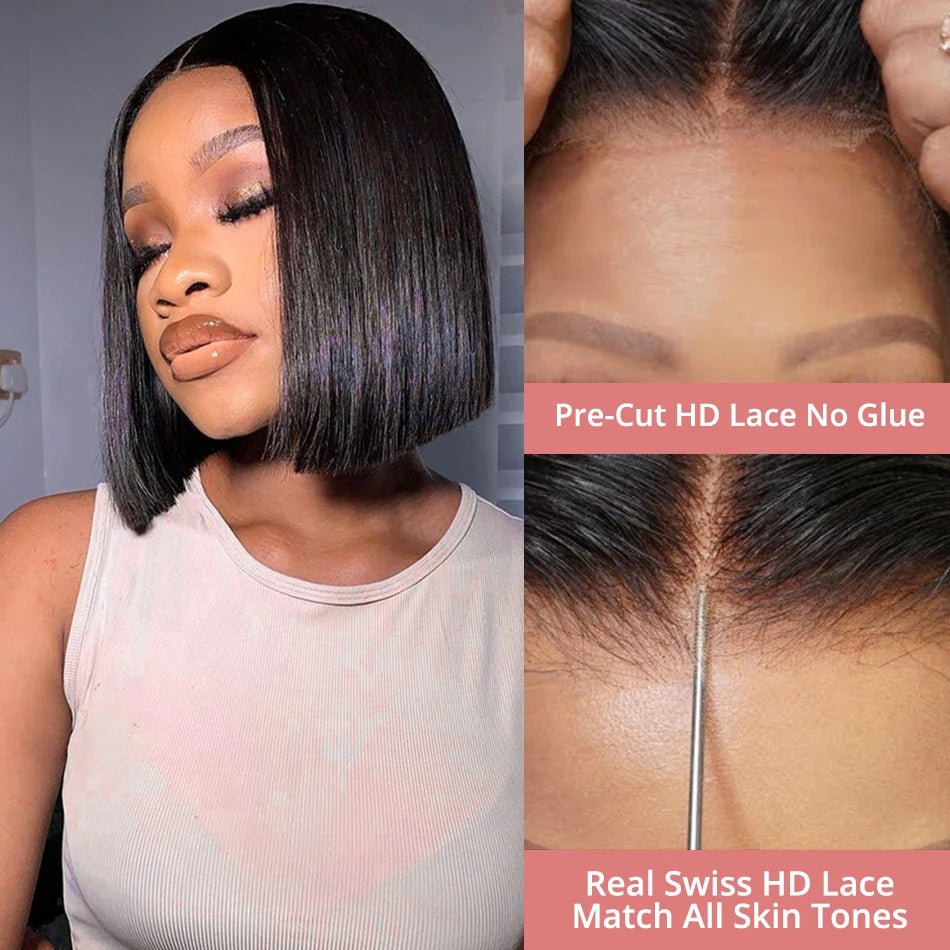 13x4 Glueless Lace Front Wig Human Hair Straight 13x6 HD Transparent Lace Frontal Wigs Short Bob Wig For Women Remy 250% Density - MAGUSTA BEAUTY