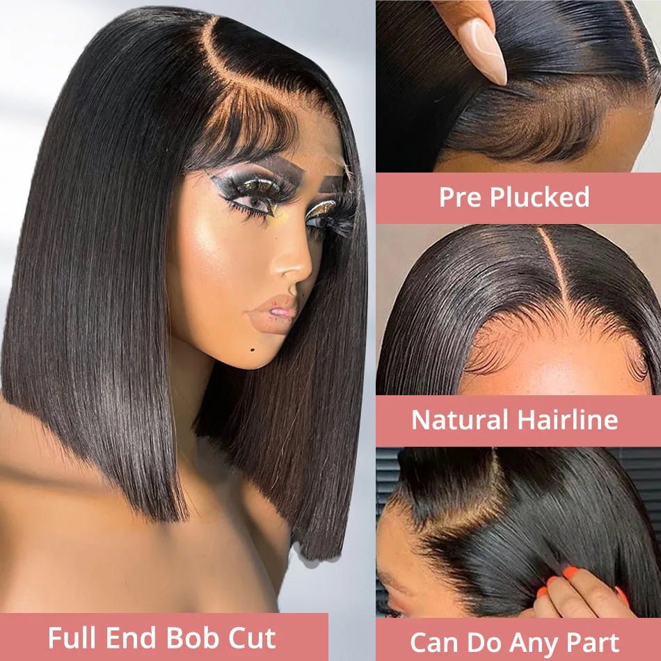 13x4 Glueless Lace Front Wig Human Hair Straight 13x6 HD Transparent Lace Frontal Wigs Short Bob Wig For Women Remy 250% Density - MAGUSTA BEAUTY