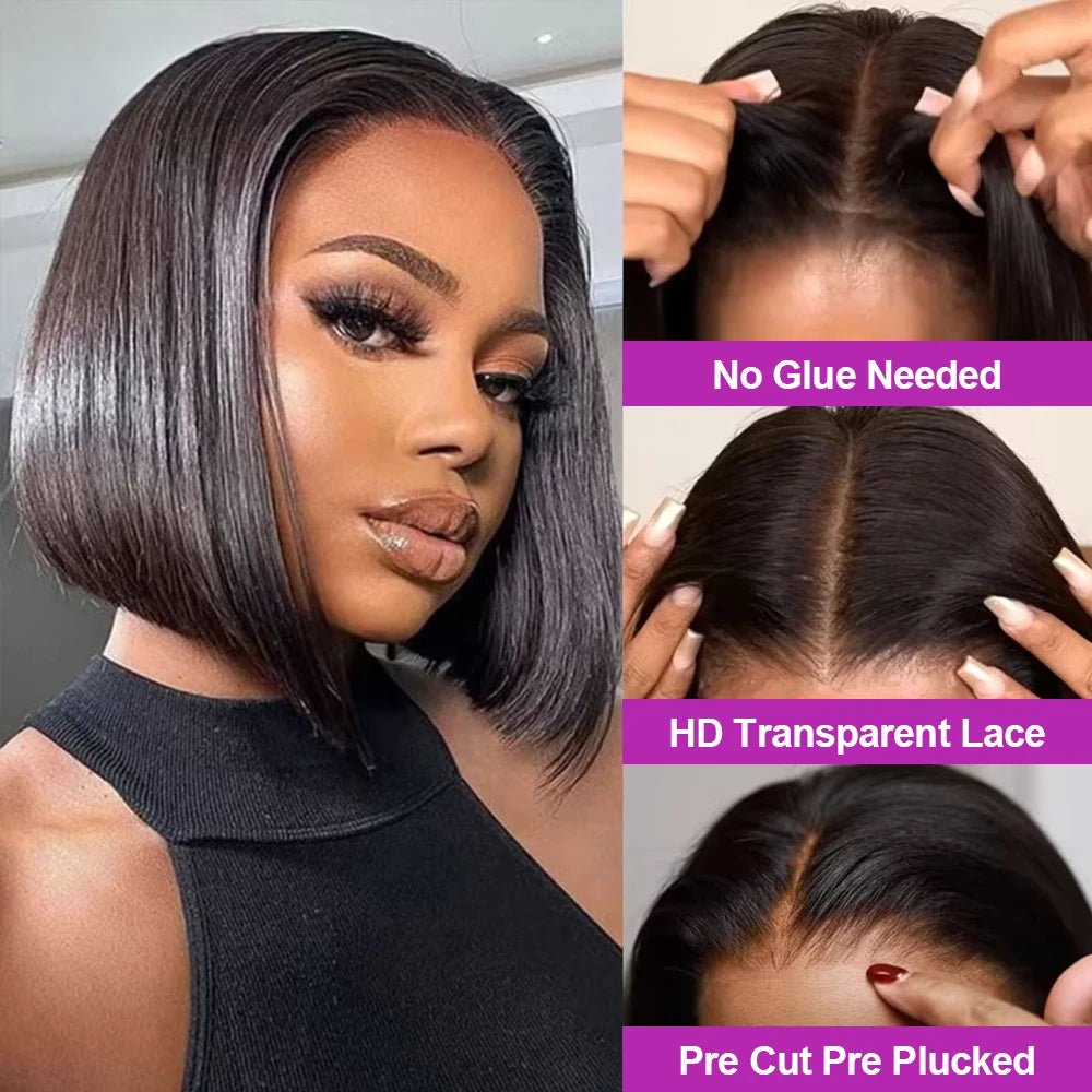 13x4 Glueless Lace Front Wig Human Hair Straight 13x6 HD Transparent Lace Frontal Wigs Short Bob Wig For Women Remy 250% Density - MAGUSTA BEAUTY