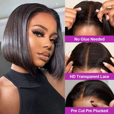 13x4 Glueless Lace Front Wig Human Hair Straight 13x6 HD Transparent Lace Frontal Wigs Short Bob Wig For Women Remy 250% Density - MAGUSTA BEAUTY