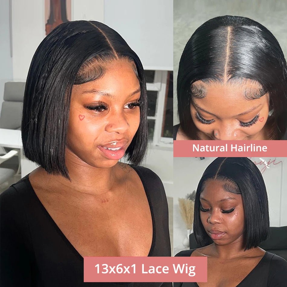 13x4 Glueless Lace Front Wig Human Hair Straight 13x6 HD Transparent Lace Frontal Wigs Short Bob Wig For Women Remy 250% Density - MAGUSTA BEAUTY