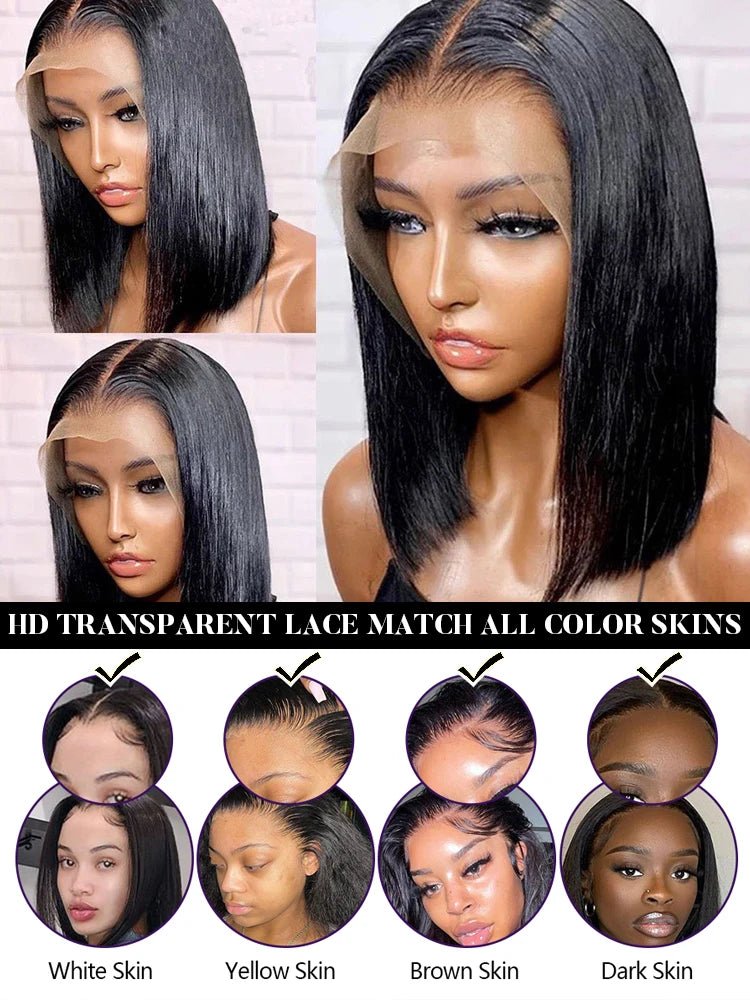13x4 Lace Front Human Hair Wig Transparent Lace Frontal Wigs For Black Women Short Bob Wig Multiple Remy Straight Natural Wig - MAGUSTA BEAUTY