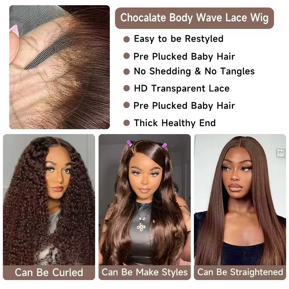 13x6 Chocolate Brown HD Lace Front Human Hair Wigs Body Wave Human Hair Wig 46 Inch 200Density Colored Human Hair Wigs For Women - MAGUSTA BEAUTY